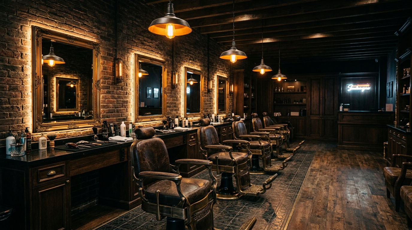 Interior Pointcuts Barber — suasana barbershop profesional